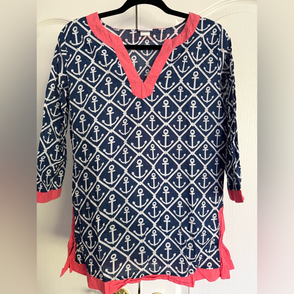 All For Color Navy and Pink Anchor Swim Coverup